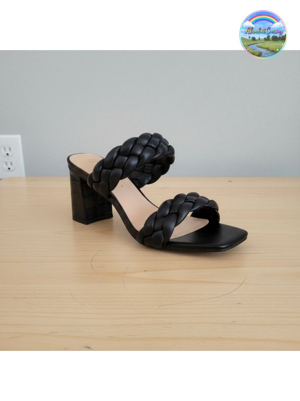 Braided Heeled Sandals Square Open Toe Chunky Heels Slip-On